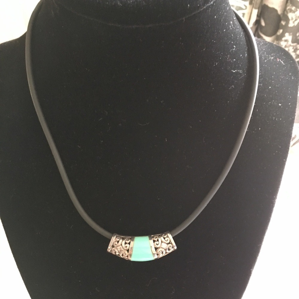 Vintage Filigree Turquoise Slide Pendant Necklace Sterling Silver Southwestern